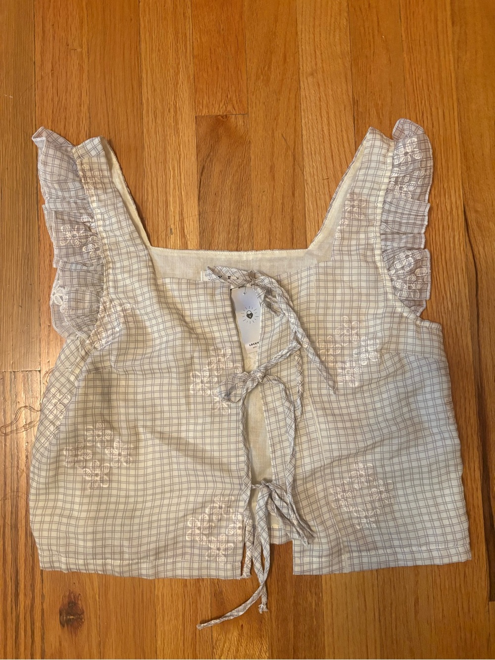 HYFVE Cream Plaid Tie-Front Tank with Ruffle Straps